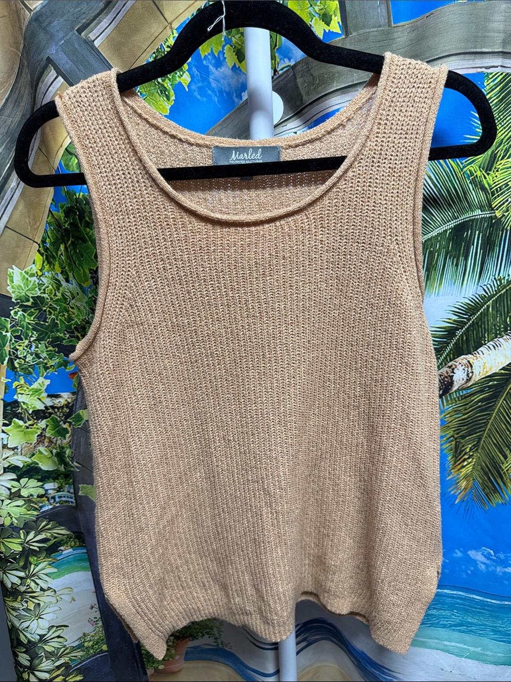 Marled Knit Tank Top - Beige